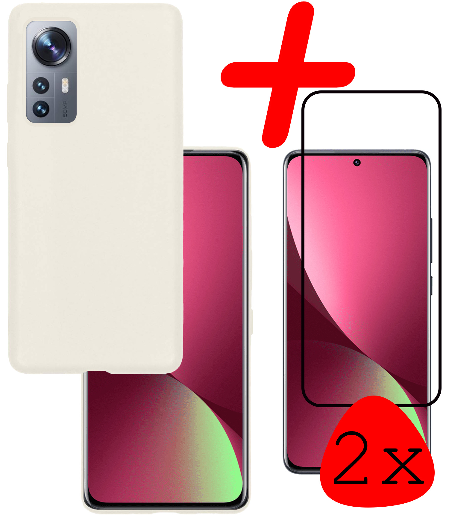 BASEY. Hoes Geschikt voor Xiaomi 12X Hoesje Siliconen Back Cover Case Met 2x Screenprotector - Hoesje Geschikt voor Xiaomi 12X Hoes Cover Hoesje - Wit