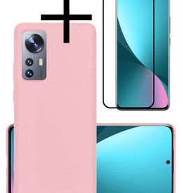 NoXx NoXx Xiaomi 12X Hoesje Siliconen Met Screenprotector - Lichtroze