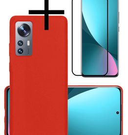 NoXx NoXx Xiaomi 12X Hoesje Siliconen Met Screenprotector - Rood