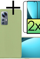 NoXx Xiaomi 12X Hoesje Back Cover Siliconen Case Hoes Met 2x Screenprotector - Groen