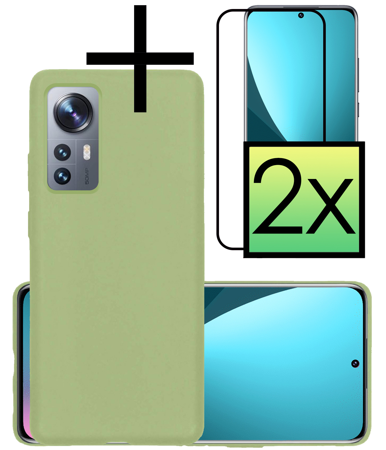 NoXx Xiaomi 12X Hoesje Back Cover Siliconen Case Hoes Met 2x Screenprotector - Groen