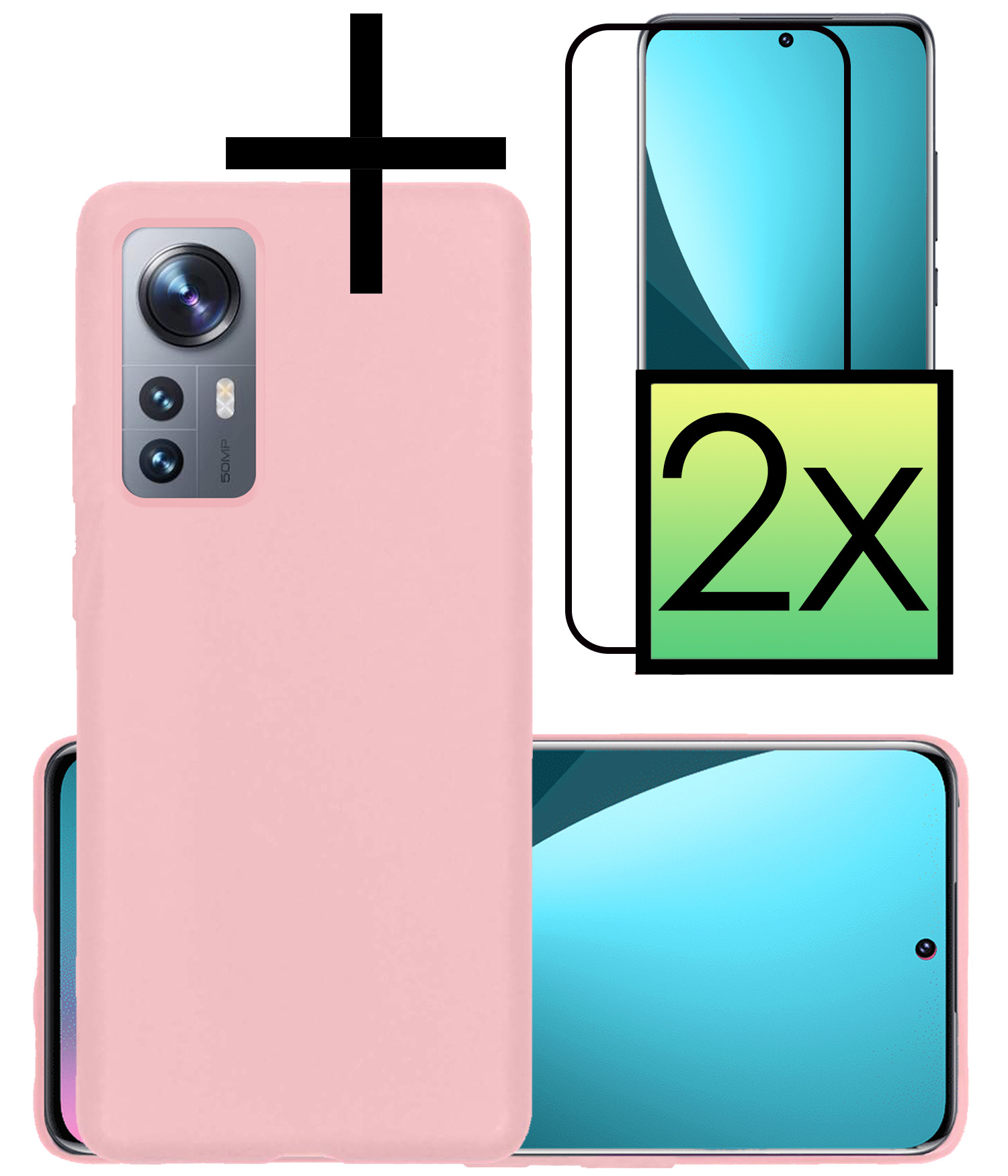 NoXx Hoes Geschikt voor Xiaomi 12X Hoesje Cover Siliconen Back Case Hoes Met 2x Screenprotector - Roze