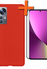 Nomfy Xiaomi 12X Hoesje Siliconen Case Back Cover Met Screenprotector - Xiaomi 12X Hoes Cover Silicone - Rood