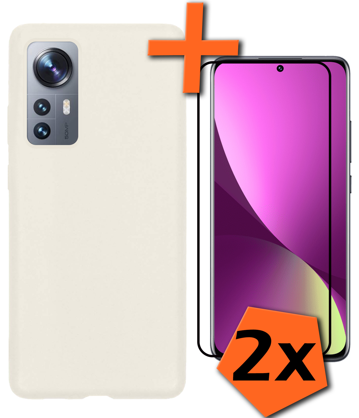 Nomfy Xiaomi 12X Hoesje Siliconen Case Back Cover Met 2x Screenprotector - Xiaomi 12X Hoes Cover Silicone - Wit