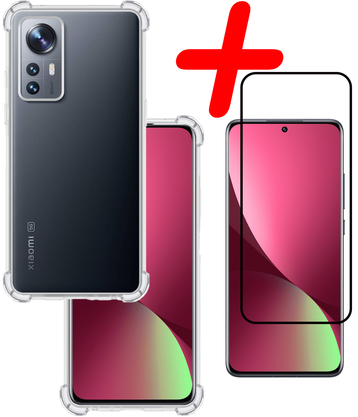 BASEY. Hoes Geschikt voor Xiaomi 12 Pro Hoesje Shock Proof Case Hoes Siliconen Met Screenprotector - Hoesje Geschikt voor Xiaomi 12 Pro Hoes Cover Shockproof - Transparant