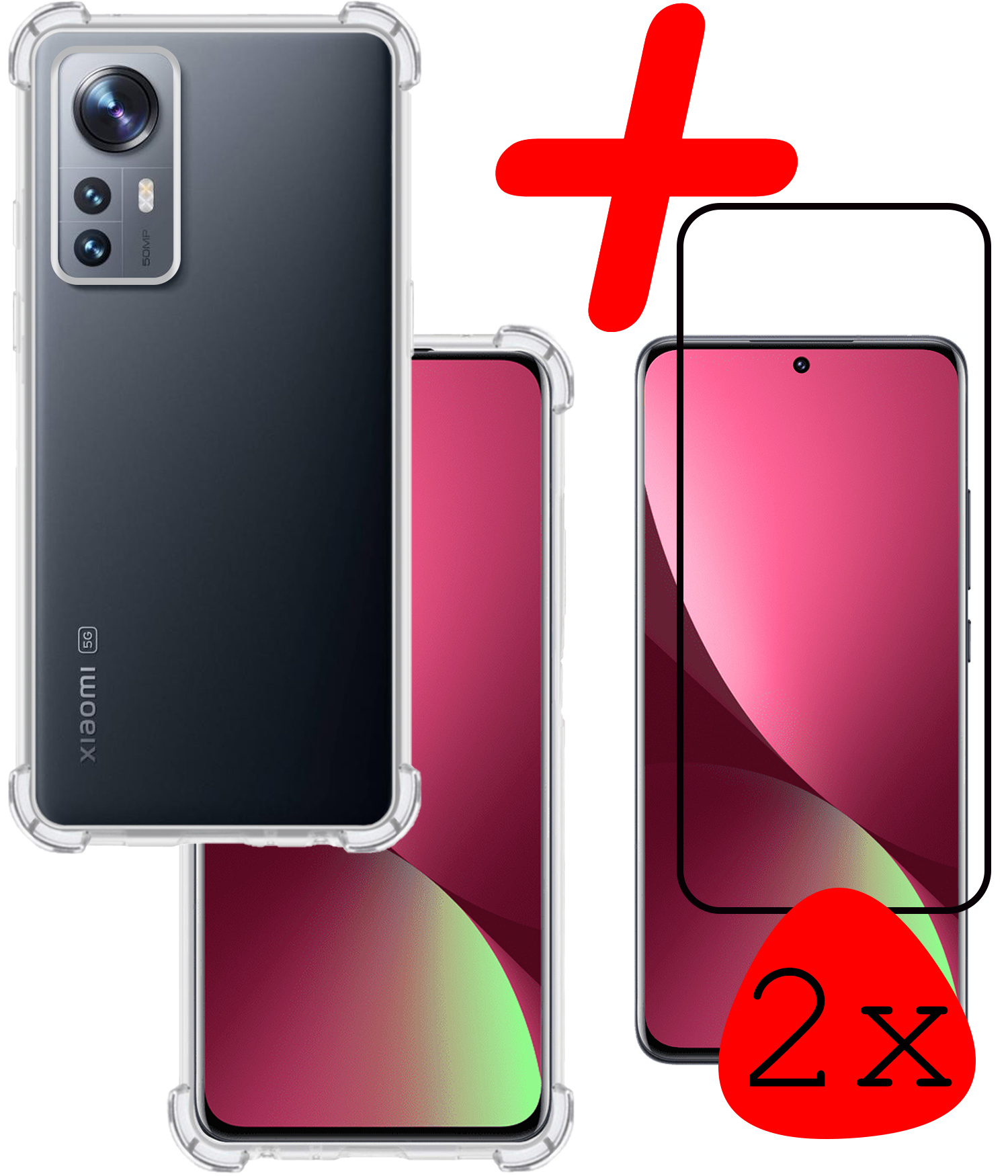 BASEY. Hoes Geschikt voor Xiaomi 12 Pro Hoesje Shock Proof Case Hoes Siliconen Met 2x Screenprotector - Hoesje Geschikt voor Xiaomi 12 Pro Hoes Cover Shockproof - Transparant