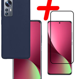 BASEY. BASEY. Xiaomi 12 Pro Hoesje Siliconen Met Screenprotector - Donkerblauw