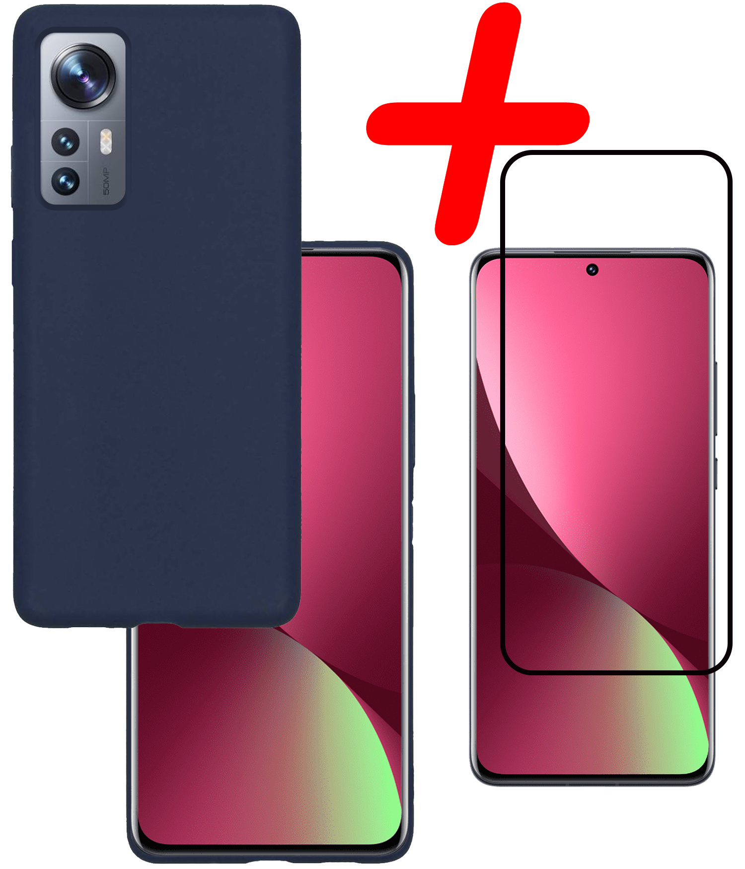 BASEY. Hoes Geschikt voor Xiaomi 12 Pro Hoesje Siliconen Back Cover Case Met Screenprotector - Hoesje Geschikt voor Xiaomi 12 Pro Hoes Cover Hoesje - Donkerblauw