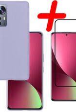 BASEY. Hoes Geschikt voor Xiaomi 12 Pro Hoesje Siliconen Back Cover Case Met Screenprotector - Hoesje Geschikt voor Xiaomi 12 Pro Hoes Cover Hoesje - Lila