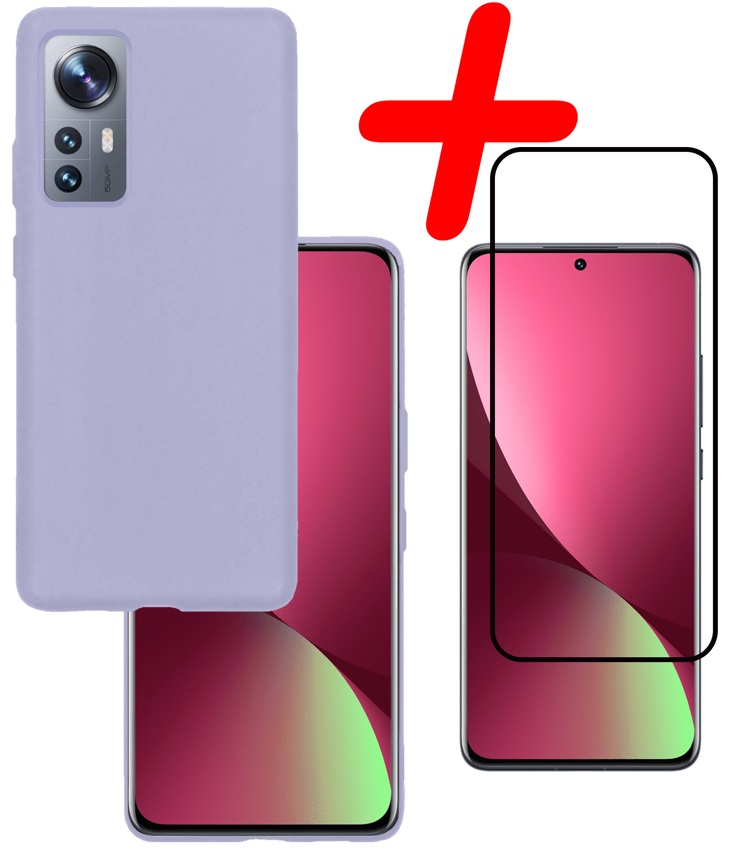 BASEY. Hoes Geschikt voor Xiaomi 12 Pro Hoesje Siliconen Back Cover Case Met Screenprotector - Hoesje Geschikt voor Xiaomi 12 Pro Hoes Cover Hoesje - Lila
