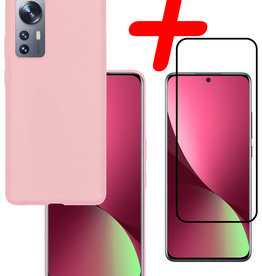 BASEY. BASEY. Xiaomi 12 Pro Hoesje Siliconen Met Screenprotector - Lichtroze