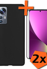 Nomfy Hoesje Geschikt voor Xiaomi 12 Pro Hoesje Siliconen Cover Case Met 2x Screenprotector - Hoes Geschikt voor Xiaomi 12 Pro Hoes Back Case - Zwart