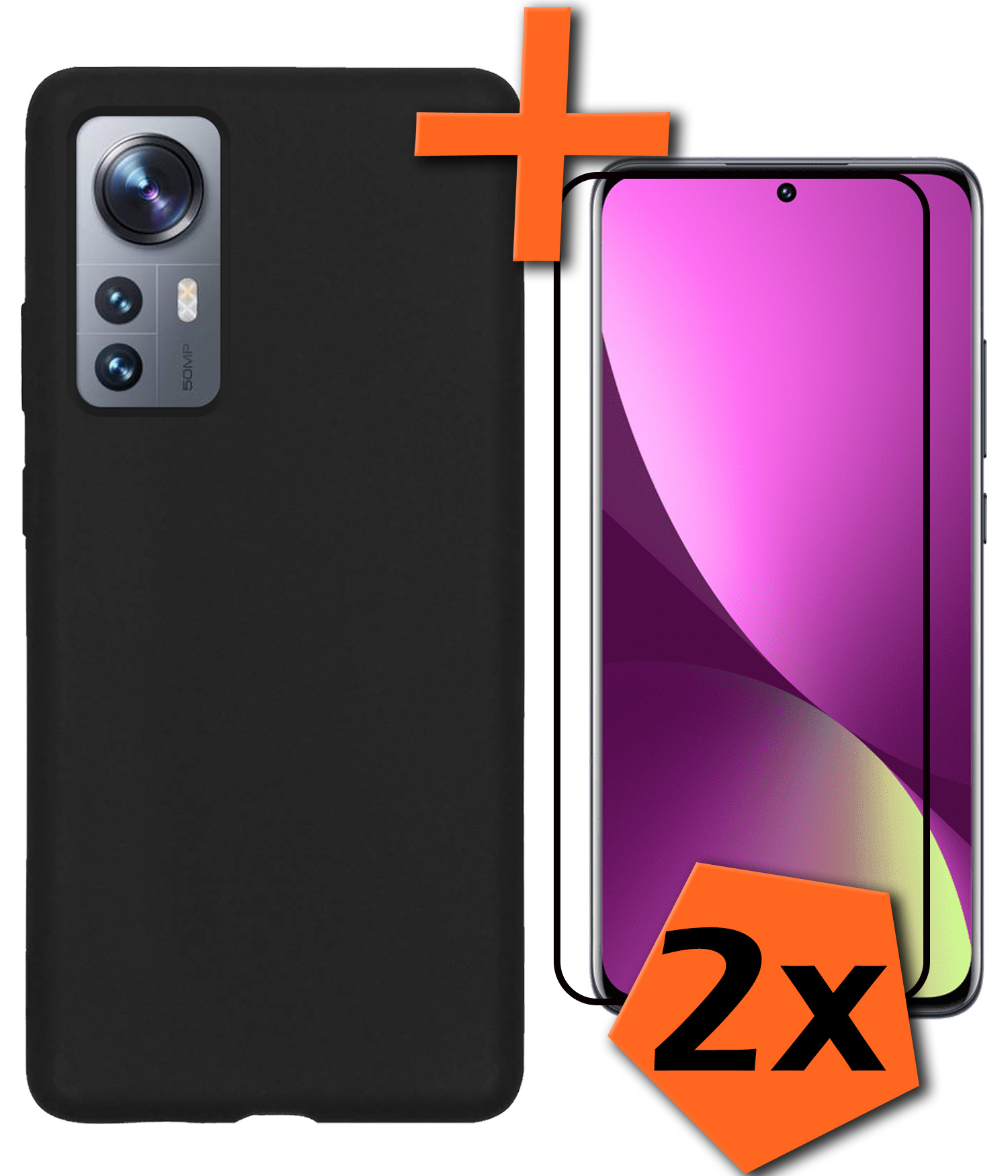Nomfy Hoesje Geschikt voor Xiaomi 12 Pro Hoesje Siliconen Cover Case Met 2x Screenprotector - Hoes Geschikt voor Xiaomi 12 Pro Hoes Back Case - Zwart
