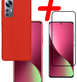 BASEY. BASEY. Xiaomi 12 Pro Hoesje Siliconen Met Screenprotector - Rood