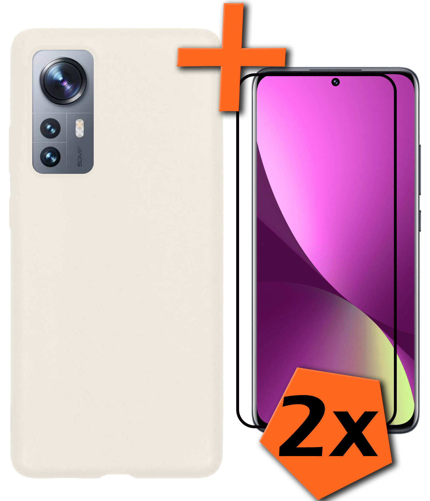 Nomfy Hoesje Geschikt voor Xiaomi 12 Pro Hoesje Siliconen Cover Case Met 2x Screenprotector - Hoes Geschikt voor Xiaomi 12 Pro Hoes Back Case - Wit