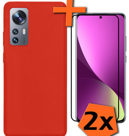 Nomfy Nomfy Xiaomi 12 Pro Hoesje Siliconen Met 2x Screenprotector - Rood