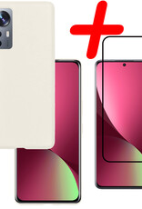 BASEY. Hoes Geschikt voor Xiaomi 12 Pro Hoesje Siliconen Back Cover Case Met Screenprotector - Hoesje Geschikt voor Xiaomi 12 Pro Hoes Cover Hoesje - Wit