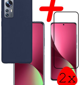 BASEY. BASEY. Xiaomi 12 Pro Hoesje Siliconen Met 2x Screenprotector - Donkerblauw