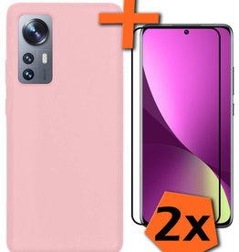 Nomfy Nomfy Xiaomi 12 Pro Hoesje Siliconen Met 2x Screenprotector - Lichtroze