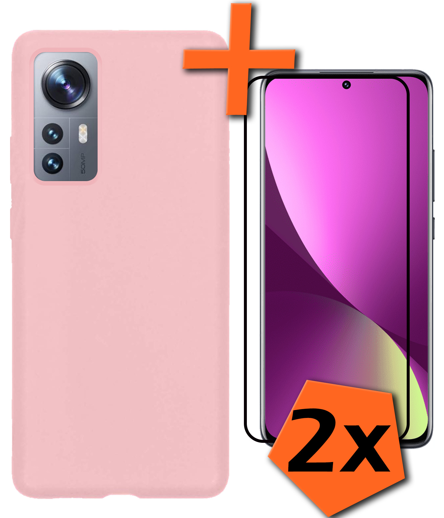 Nomfy Hoesje Geschikt voor Xiaomi 12 Pro Hoesje Siliconen Cover Case Met 2x Screenprotector - Hoes Geschikt voor Xiaomi 12 Pro Hoes Back Case - Roze