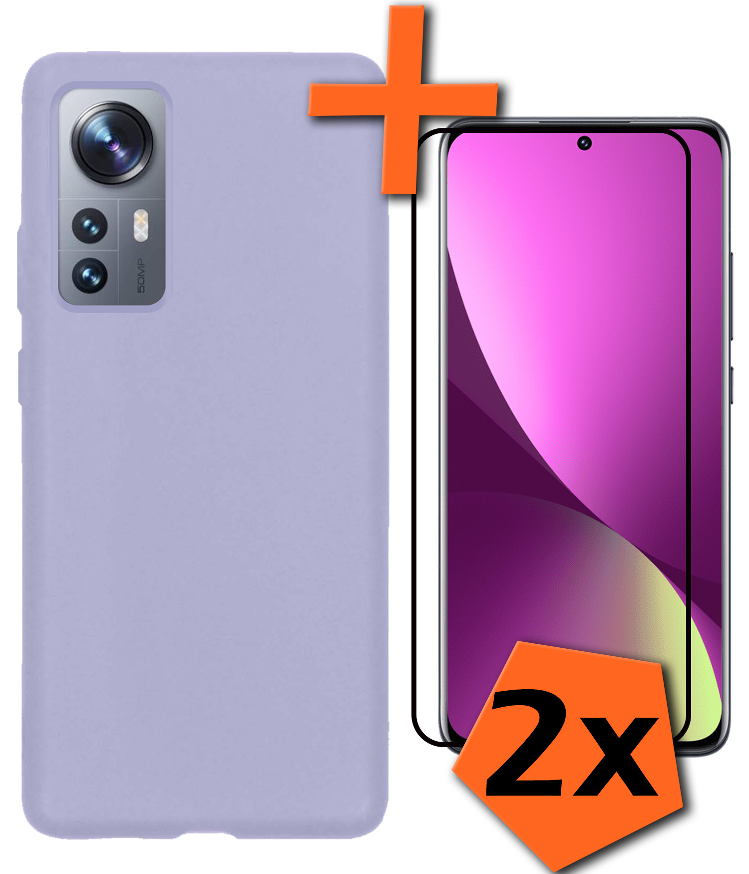 Nomfy Hoesje Geschikt voor Xiaomi 12 Pro Hoesje Siliconen Cover Case Met 2x Screenprotector - Hoes Geschikt voor Xiaomi 12 Pro Hoes Back Case - Lila