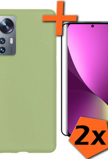 Nomfy Xiaomi 12 Pro Hoesje Siliconen Case Back Cover Met 2x Screenprotector - Xiaomi 12 Pro Hoes Cover Silicone - Groen