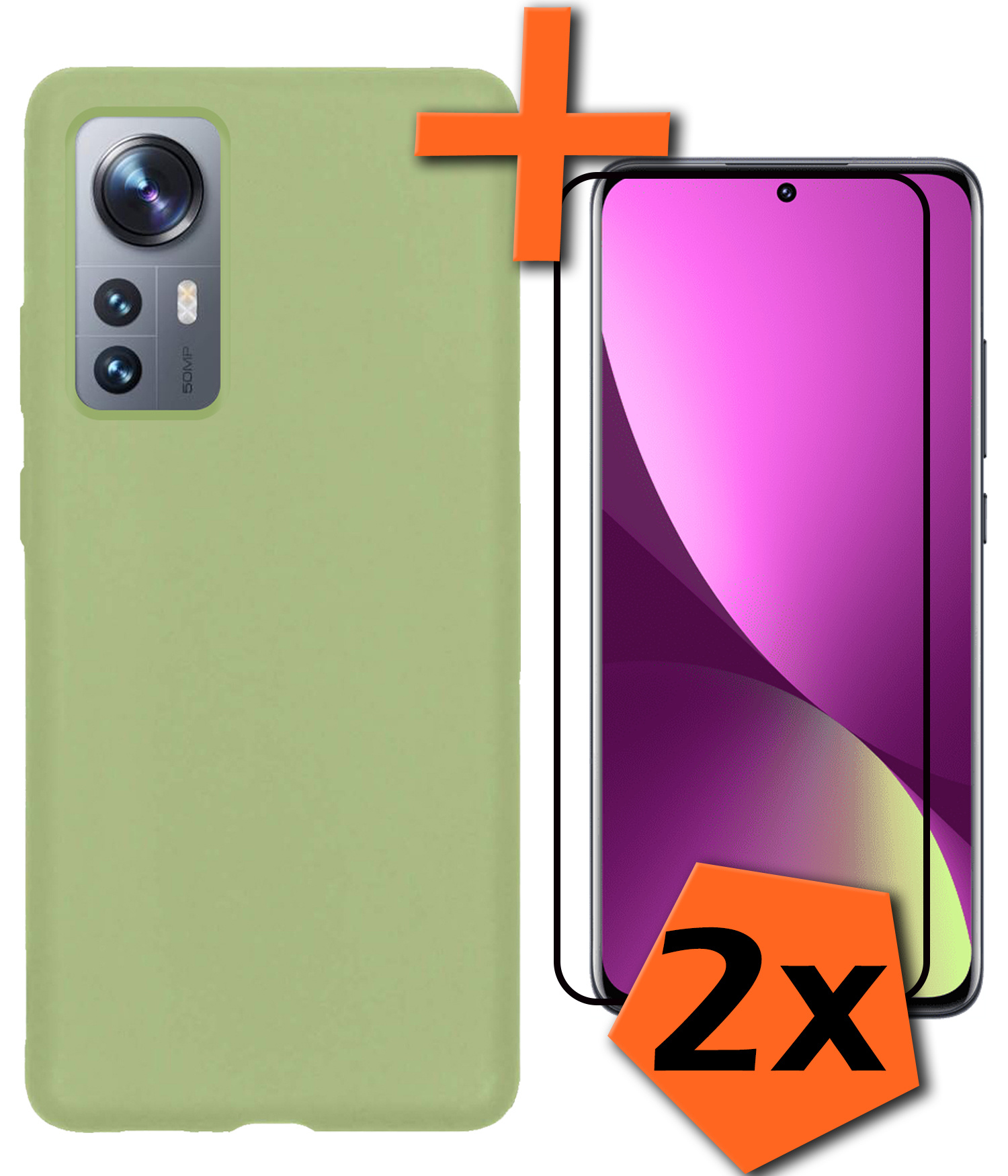 Nomfy Hoesje Geschikt voor Xiaomi 12 Pro Hoesje Siliconen Cover Case Met 2x Screenprotector - Hoes Geschikt voor Xiaomi 12 Pro Hoes Back Case - Groen