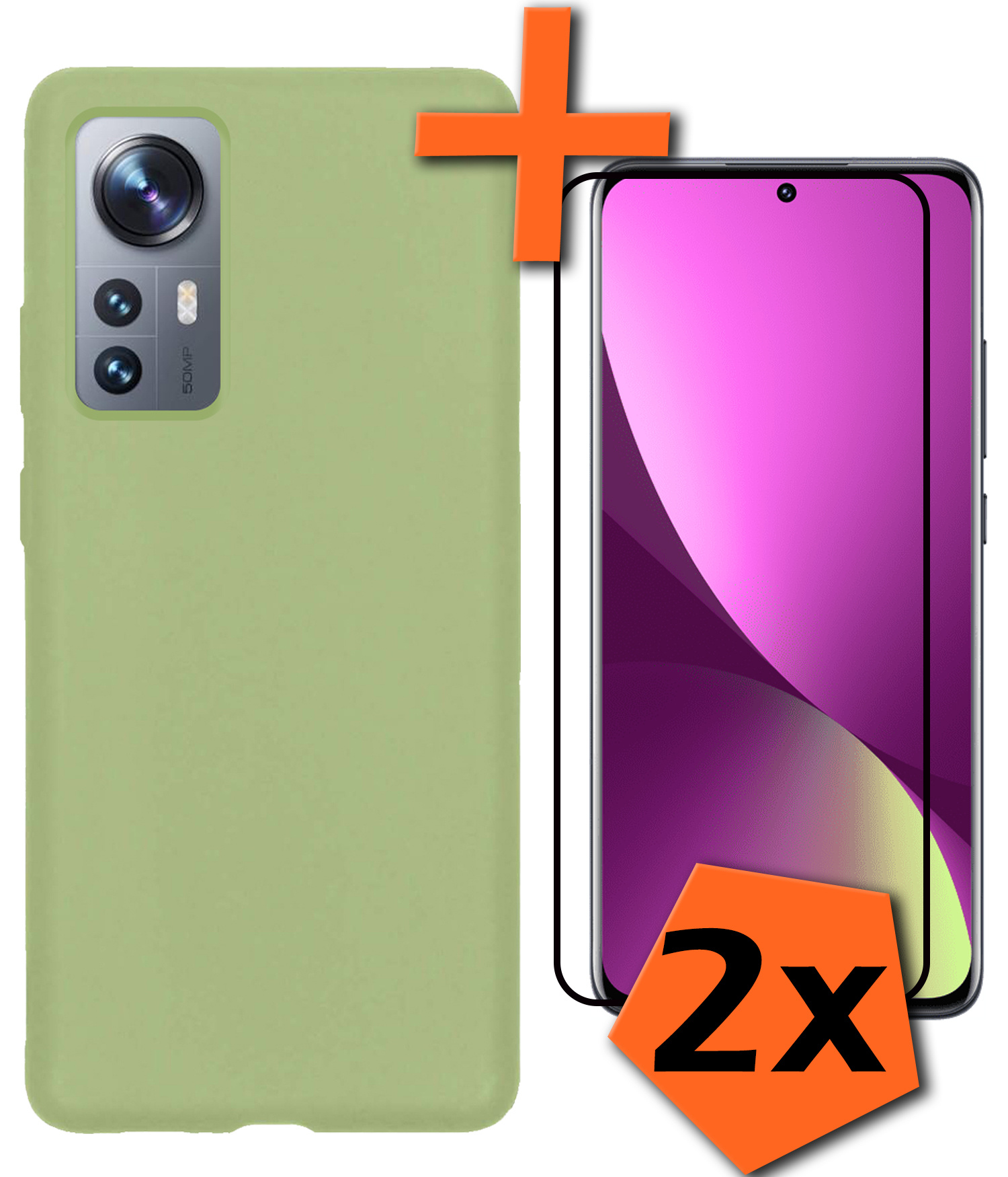 Nomfy Xiaomi 12 Pro Hoesje Siliconen Case Back Cover Met 2x Screenprotector - Xiaomi 12 Pro Hoes Cover Silicone - Groen