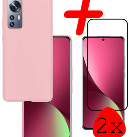 BASEY. BASEY. Xiaomi 12 Pro Hoesje Siliconen Met 2x Screenprotector - Lichtroze