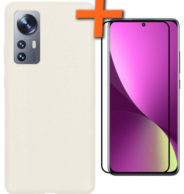 Nomfy Nomfy Xiaomi 12 Pro Hoesje Siliconen Met Screenprotector - Wit