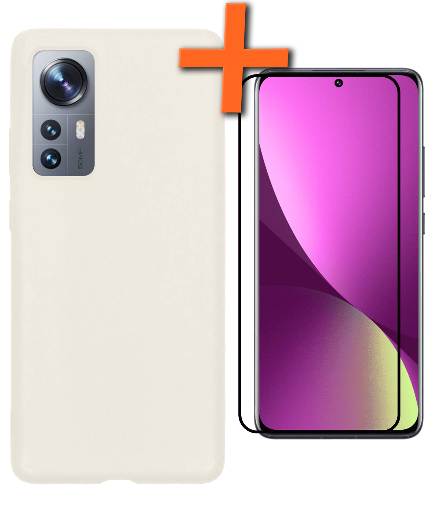 Nomfy Xiaomi 12 Pro Hoesje Siliconen Case Back Cover Met Screenprotector - Xiaomi 12 Pro Hoes Cover Silicone - Wit