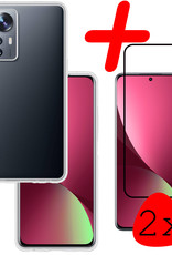 BASEY. Hoes Geschikt voor Xiaomi 12 Pro Hoesje Siliconen Back Cover Case Met 2x Screenprotector - Hoesje Geschikt voor Xiaomi 12 Pro Hoes Cover Hoesje - Transparant
