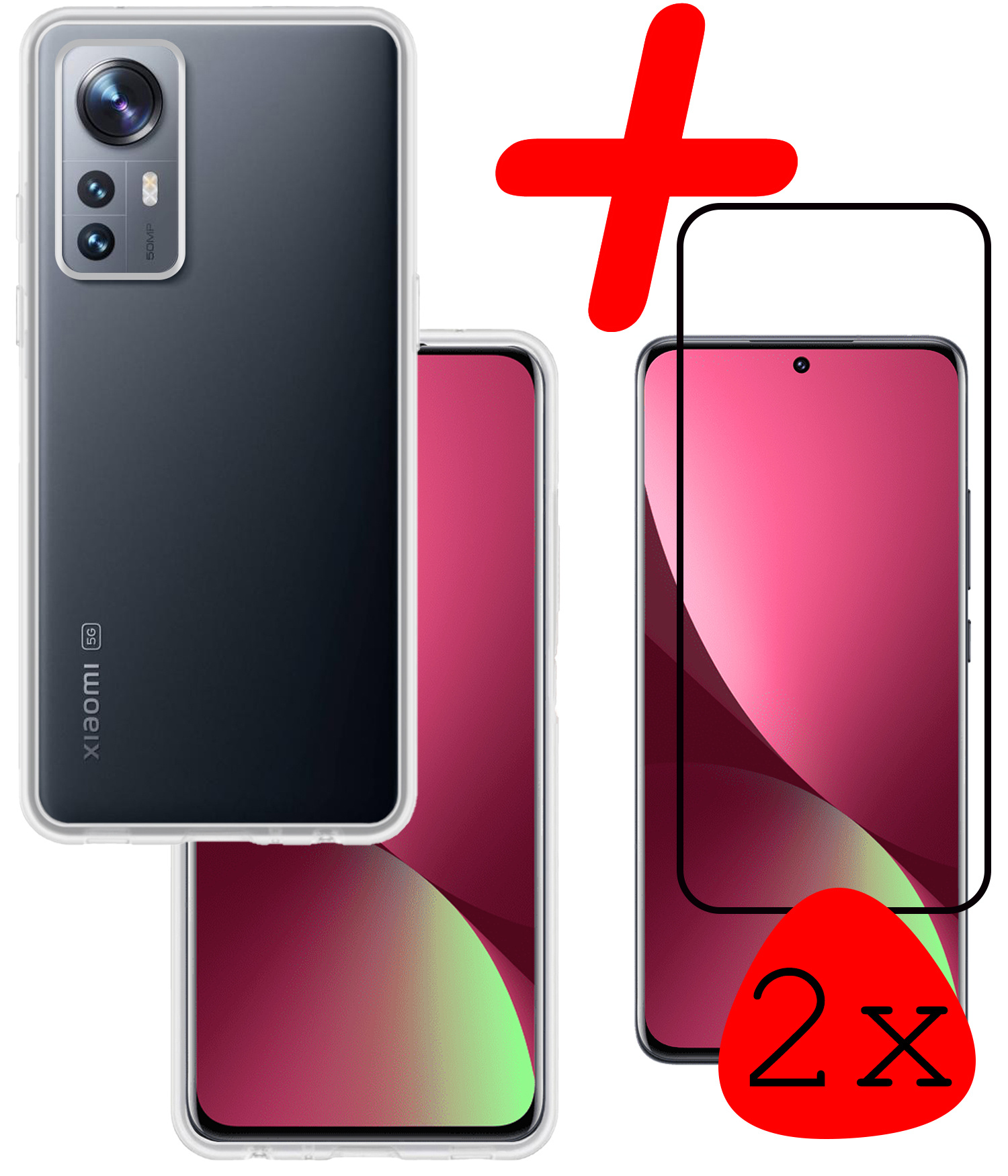 BASEY. Hoes Geschikt voor Xiaomi 12 Pro Hoesje Siliconen Back Cover Case Met 2x Screenprotector - Hoesje Geschikt voor Xiaomi 12 Pro Hoes Cover Hoesje - Transparant