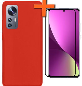 Nomfy Nomfy Xiaomi 12 Pro Hoesje Siliconen Met Screenprotector - Rood