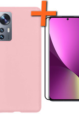 Nomfy Xiaomi 12 Pro Hoesje Siliconen Case Back Cover Met Screenprotector - Xiaomi 12 Pro Hoes Cover Silicone - Licht Roze