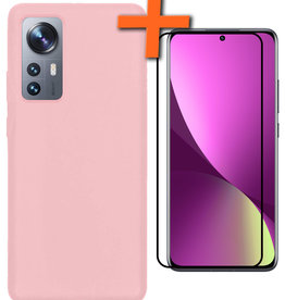 Nomfy Nomfy Xiaomi 12 Pro Hoesje Siliconen Met Screenprotector - Lichtroze