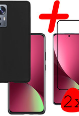 BASEY. Hoes Geschikt voor Xiaomi 12 Pro Hoesje Siliconen Back Cover Case Met 2x Screenprotector - Hoesje Geschikt voor Xiaomi 12 Pro Hoes Cover Hoesje - Zwart