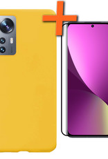 Nomfy Xiaomi 12 Pro Hoesje Siliconen Case Back Cover Met Screenprotector - Xiaomi 12 Pro Hoes Cover Silicone - Geel