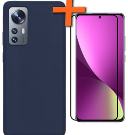 Nomfy Nomfy Xiaomi 12 Pro Hoesje Siliconen Met Screenprotector - Donkerblauw