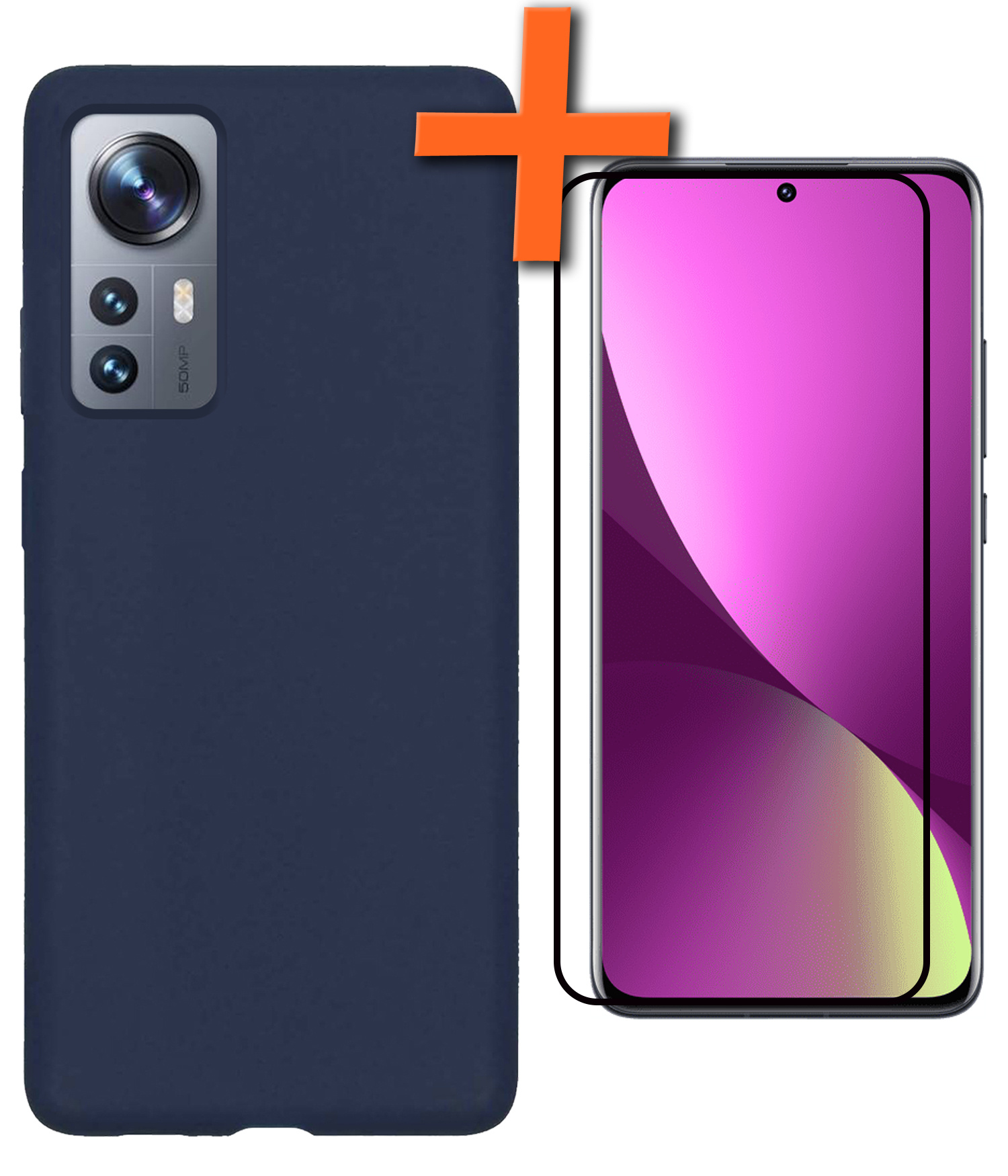 Nomfy Hoesje Geschikt voor Xiaomi 12 Pro Hoesje Siliconen Cover Case Met Screenprotector - Hoes Geschikt voor Xiaomi 12 Pro Hoes Back Case - Donkerblauw
