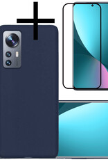 NoXx Hoes Geschikt voor Xiaomi 12 Pro Hoesje Cover Siliconen Back Case Hoes Met Screenprotector - Donkerblauw