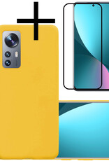 NoXx Hoes Geschikt voor Xiaomi 12 Pro Hoesje Cover Siliconen Back Case Hoes Met Screenprotector - Geel
