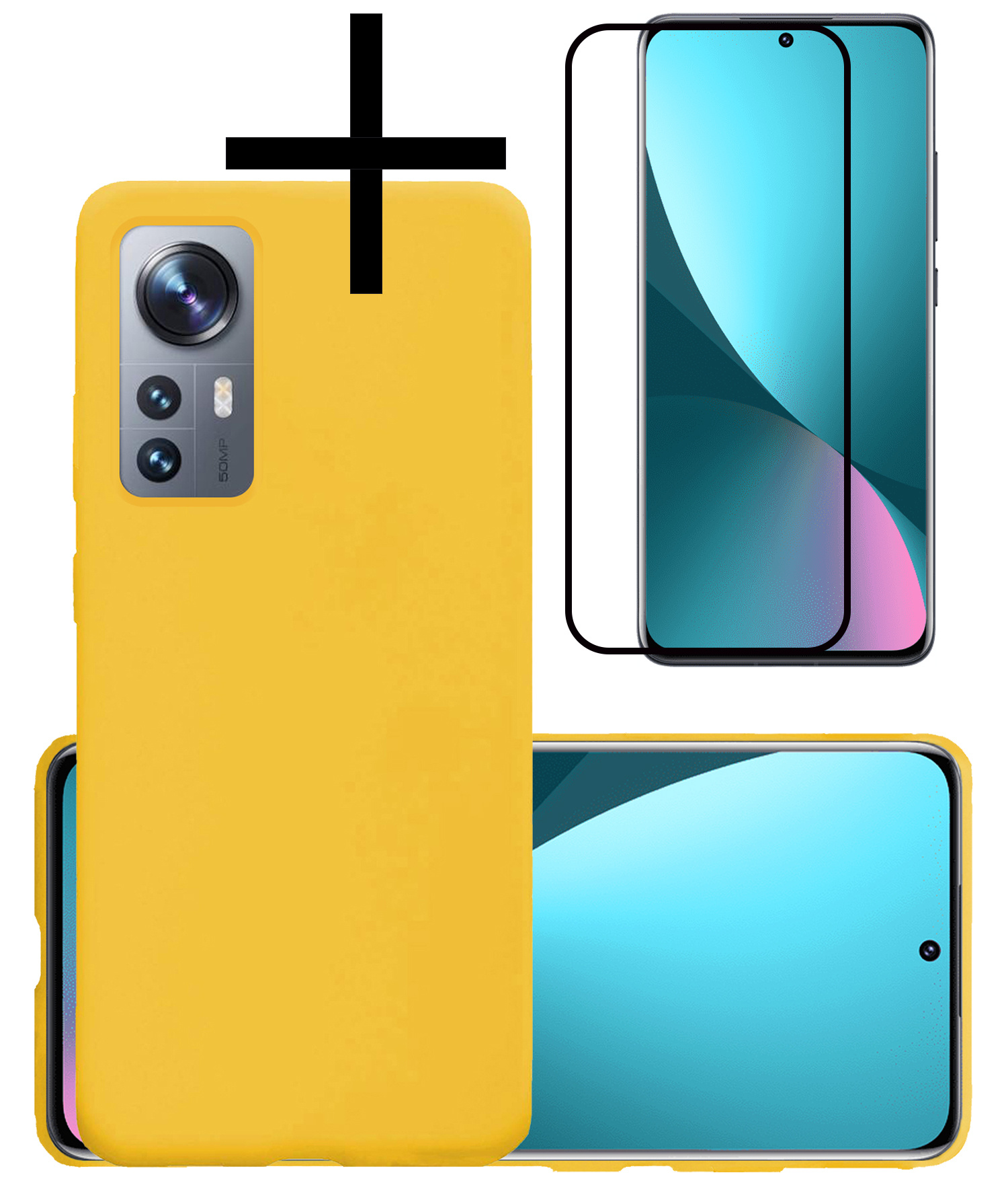 NoXx Hoes Geschikt voor Xiaomi 12 Pro Hoesje Cover Siliconen Back Case Hoes Met Screenprotector - Geel