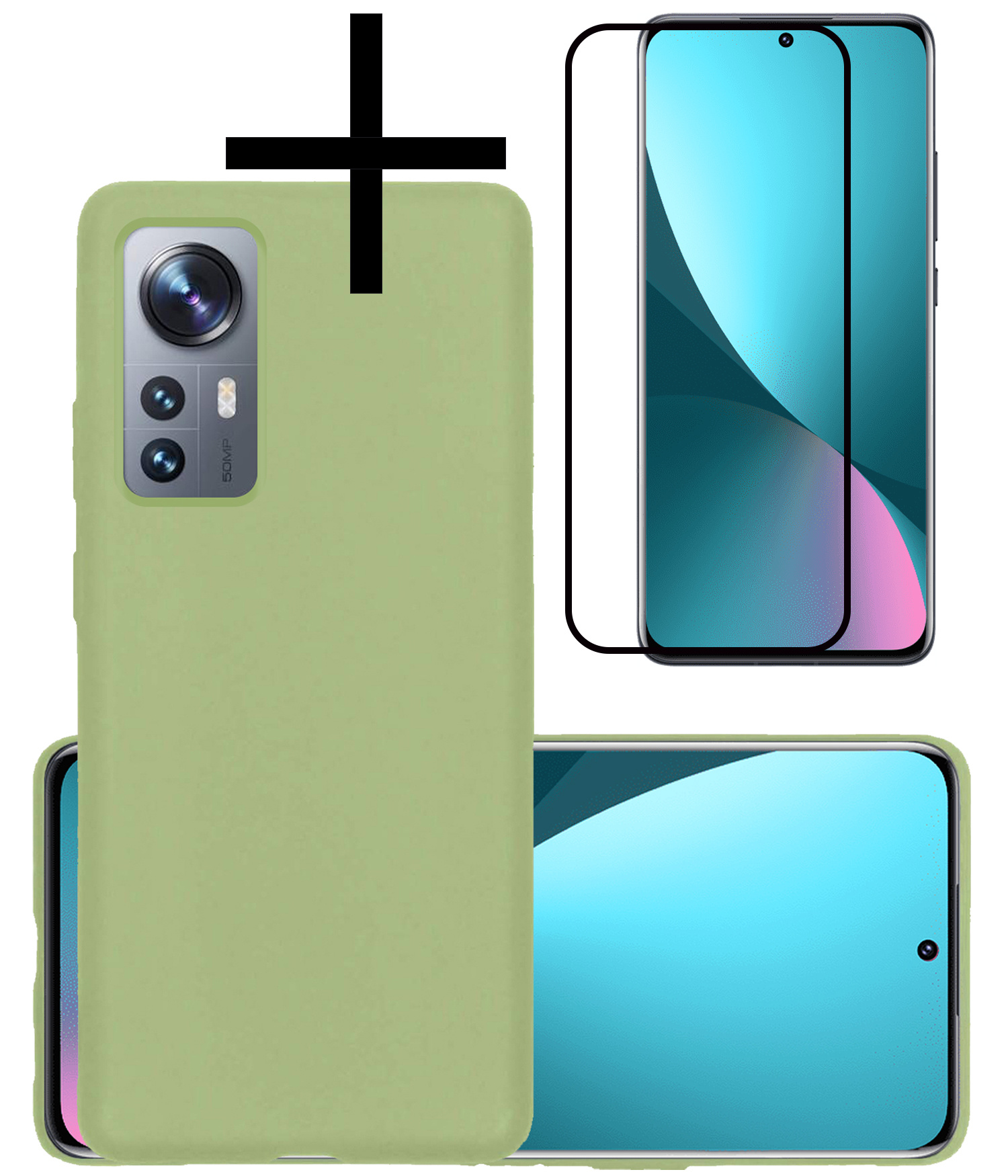 NoXx Hoes Geschikt voor Xiaomi 12 Pro Hoesje Cover Siliconen Back Case Hoes Met Screenprotector - Groen