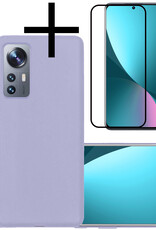 NoXx Hoes Geschikt voor Xiaomi 12 Pro Hoesje Cover Siliconen Back Case Hoes Met Screenprotector - Lila