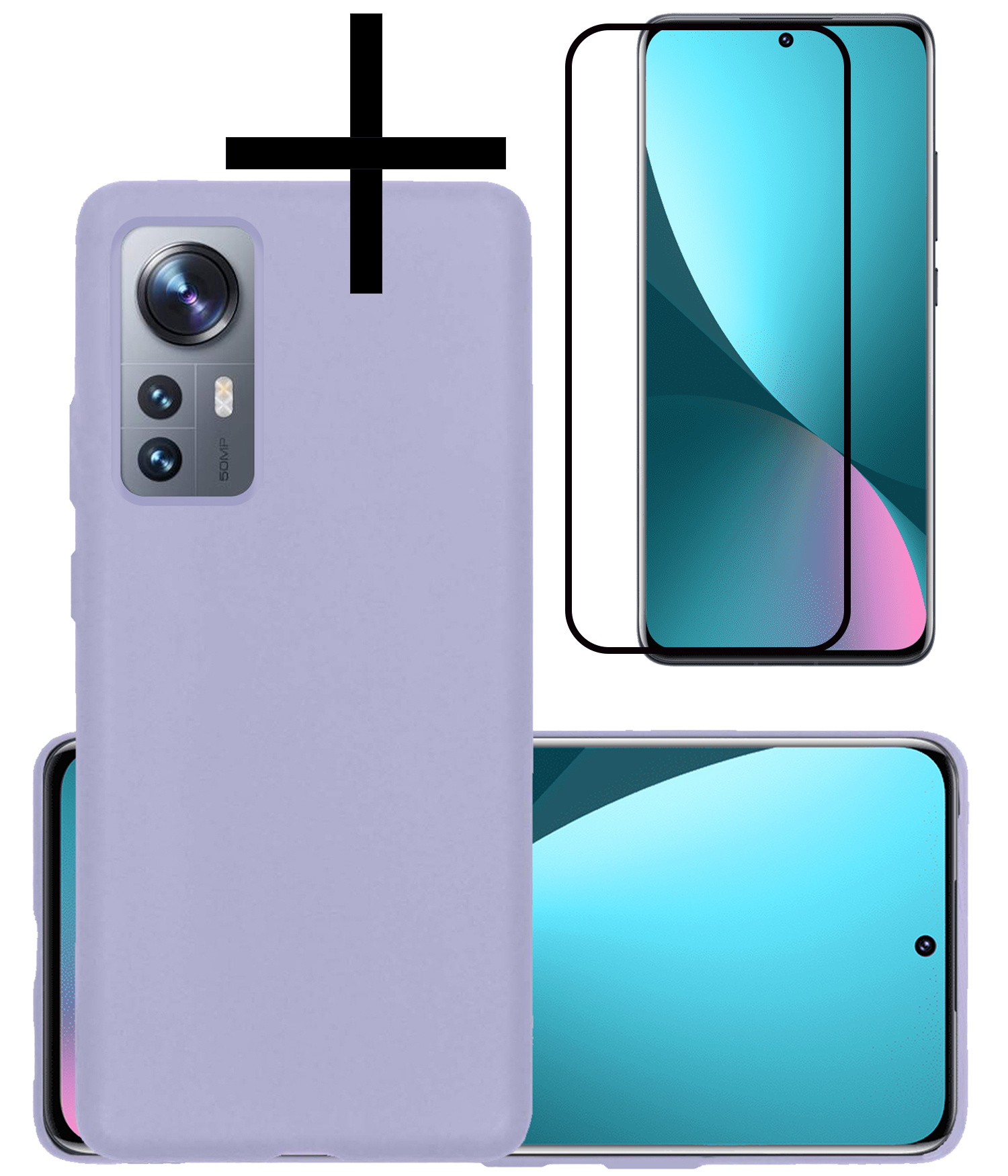 NoXx Hoes Geschikt voor Xiaomi 12 Pro Hoesje Cover Siliconen Back Case Hoes Met Screenprotector - Lila