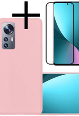 NoXx Hoes Geschikt voor Xiaomi 12 Pro Hoesje Cover Siliconen Back Case Hoes Met Screenprotector - Roze