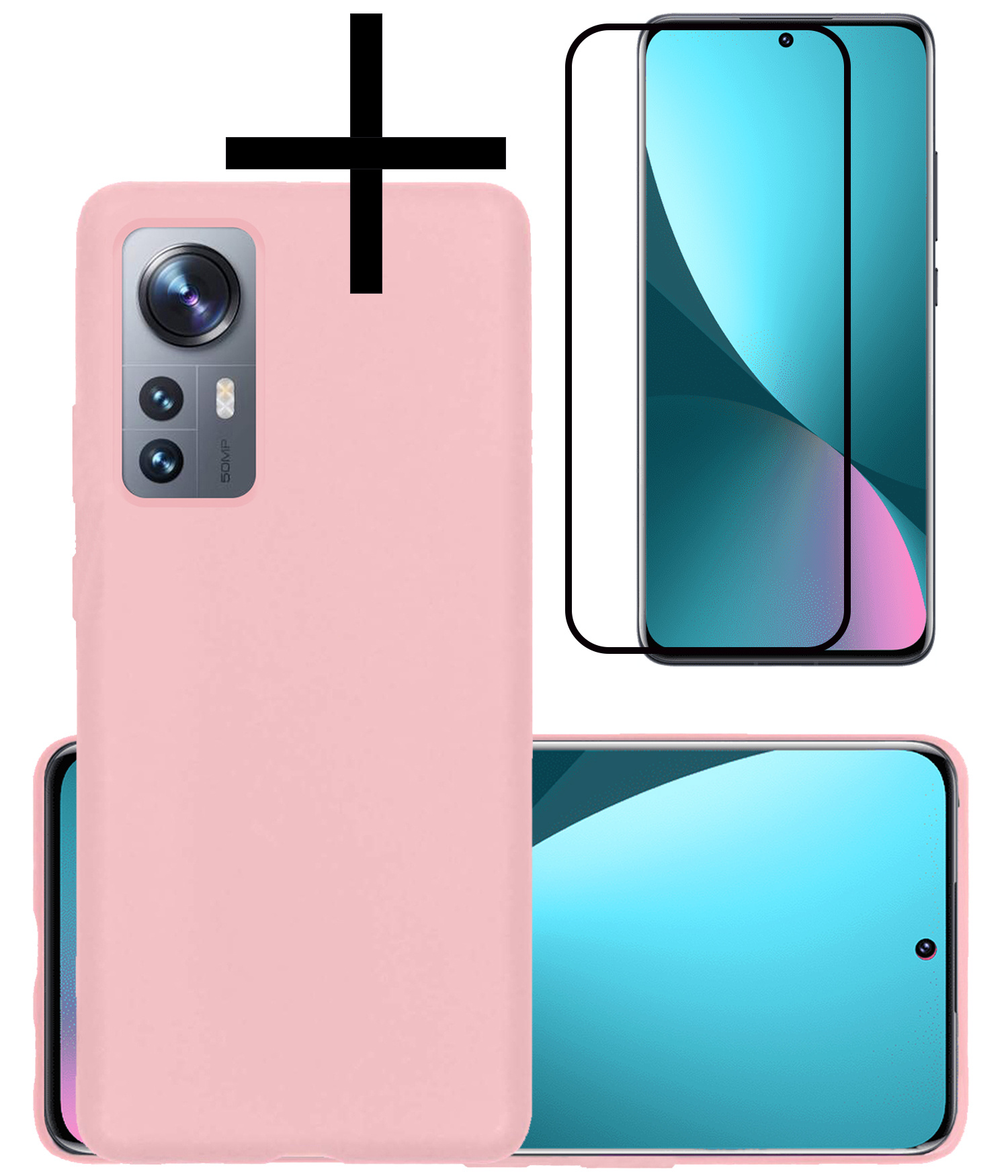NoXx Hoes Geschikt voor Xiaomi 12 Pro Hoesje Cover Siliconen Back Case Hoes Met Screenprotector - Roze
