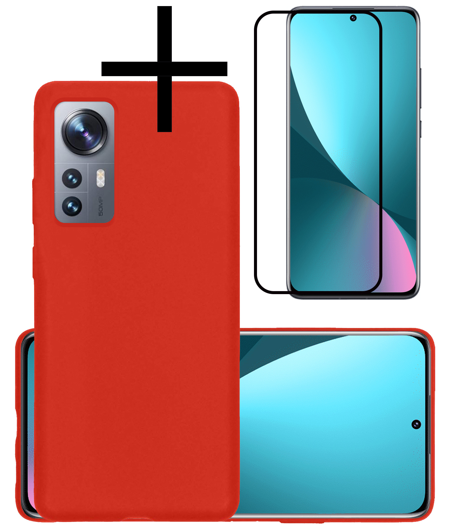 NoXx Hoes Geschikt voor Xiaomi 12 Pro Hoesje Cover Siliconen Back Case Hoes Met Screenprotector - Rood