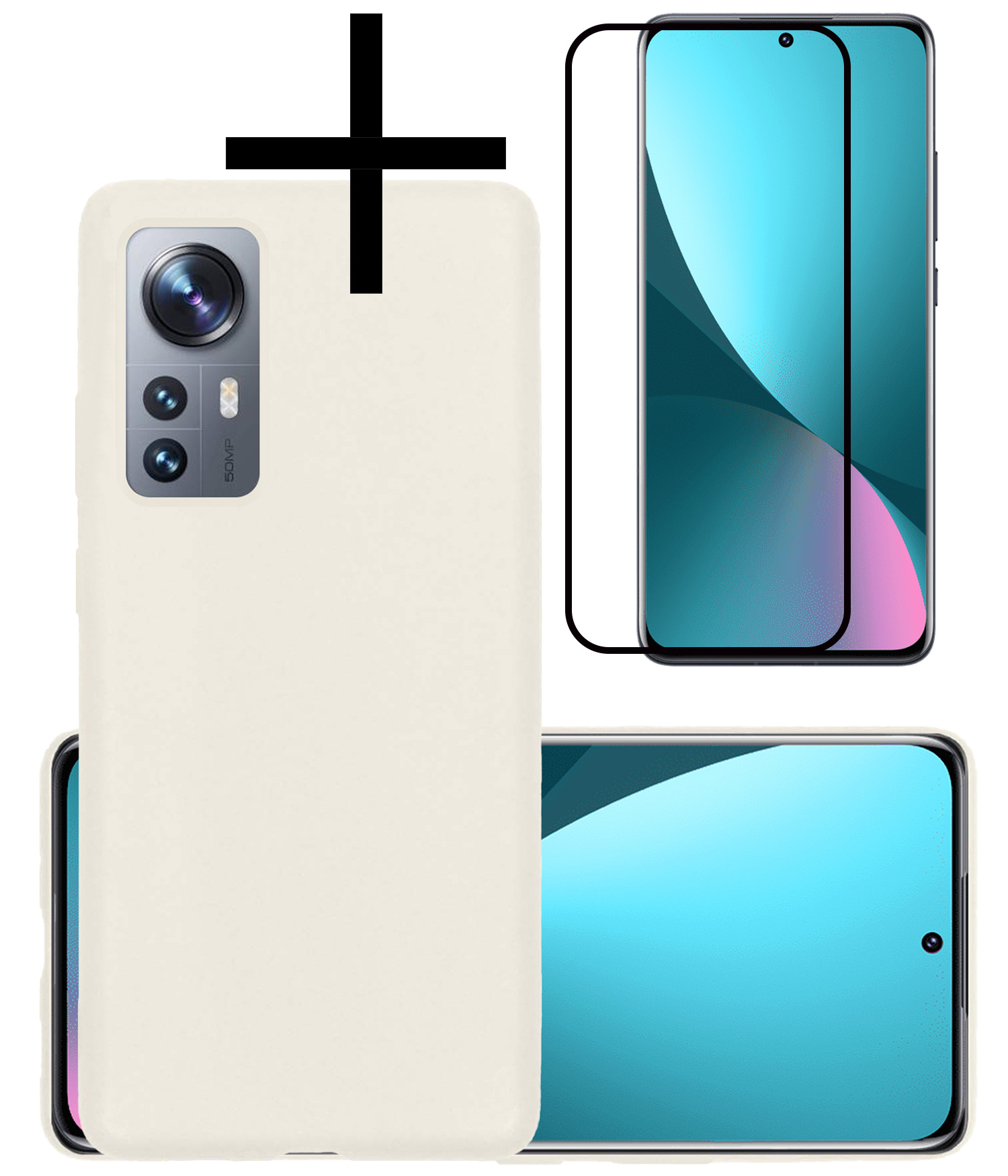 NoXx Hoes Geschikt voor Xiaomi 12 Pro Hoesje Cover Siliconen Back Case Hoes Met Screenprotector - Wit